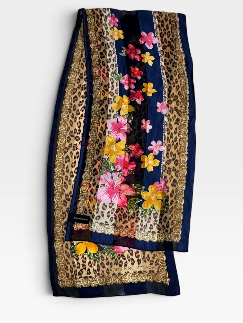 Silk Scarf Floral Animal Print by Adrienne Vittadini